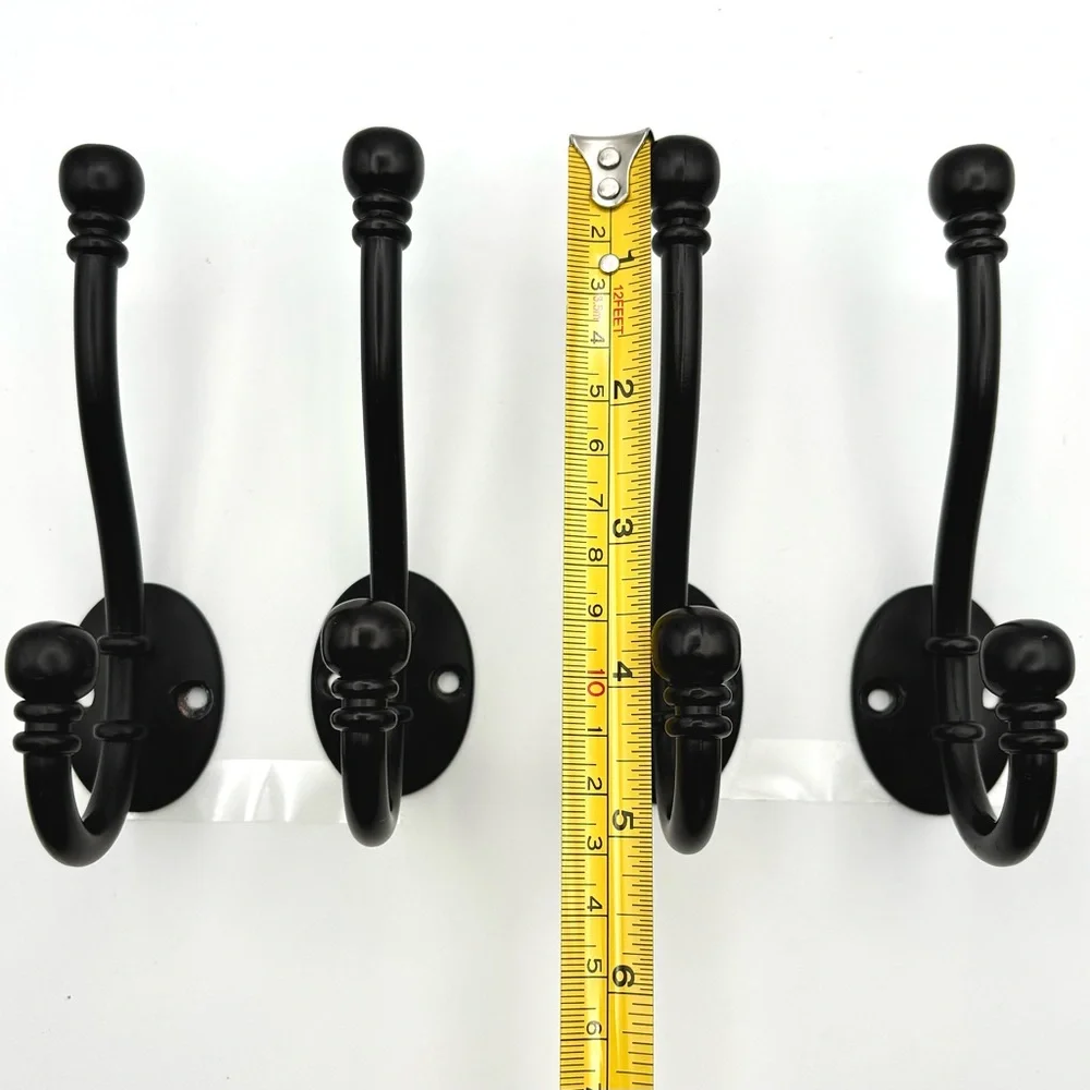 Ball End Coat & Hat Hook, Black - Set of 4